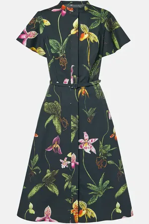 Oscar de la Renta Midikleid aus einem Baumwollgemisch