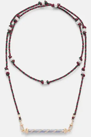 Marie Lichtenberg Halskette Candy Cane mit 18kt Gelbgold, Emaille, Diamanten und Süßwasserperlen