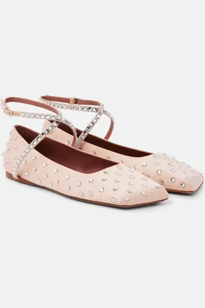 Amina Muaddi Ballerinas Ane aus Satin mit Kristallen