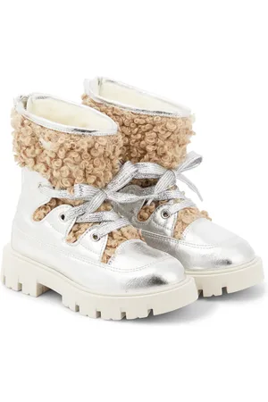 MONNALISA Schnürstiefel aus Metallic-Leder mit Faux Shearling