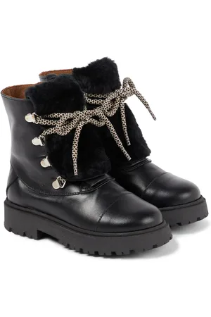 PèPè PèPè Schnürstiefel aus Leder mit Faux Shearling