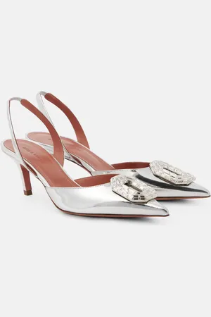 Amina Muaddi Slingback-Pumps Camelia 60 aus Metallic-Leder