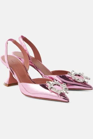 Amina Muaddi Verzierte Slingback-Pumps Begum 70 aus Metallic-Leder