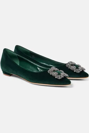 Manolo Blahnik Ballerinas Hangisi aus Samt mit Kristallen
