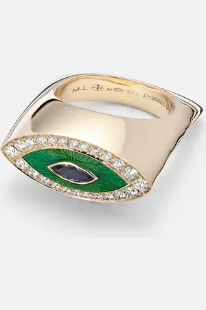 Marie Lichtenberg Ring Evil Eye aus 18kt Gelbgold mit Diamanten und Saphir