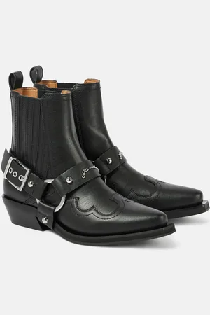 Ganni Bestickte Westernstiefel aus Lederimitat