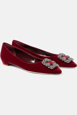 Manolo Blahnik Ballerinas Hangisi aus Samt mit Kristallen