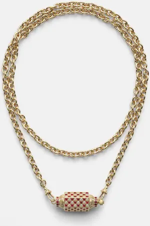 Marie Lichtenberg Halskette Check aus 18kt Gelbgold mit Diamanten und Rubinen