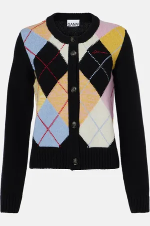 Ganni Cardigan Harlequin aus einem Wollgemisch