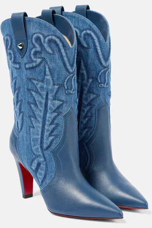 Christian Louboutin Westernstiefel Santiabooty 85 aus Denim und Leder