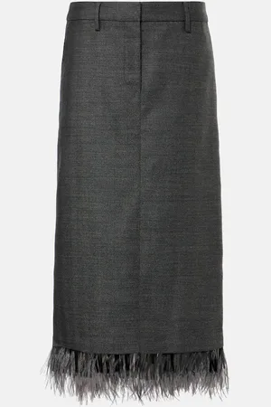 Brunello Cucinelli Midirock aus Schurwolle mit Federn