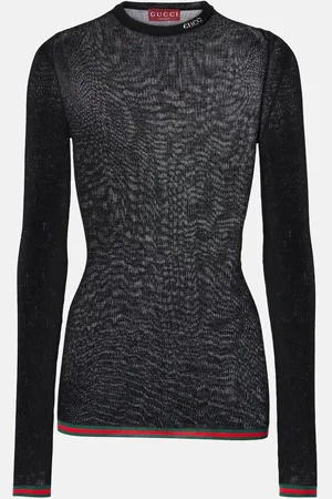Gucci Top Web Stripe aus Kaschmir und Seide