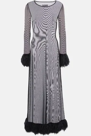 Marine Serre Maxikleid aus Mesh mit Zierfedern
