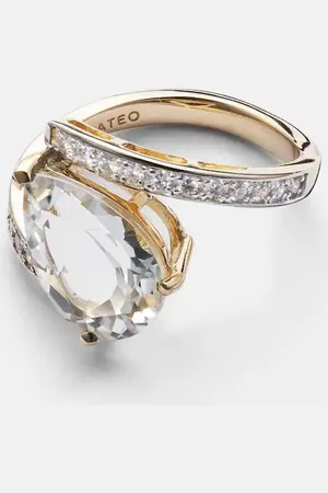 Mateo Ring Slanted aus 14kt Gelbgold mit Diamanten und Topas
