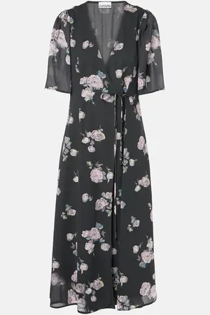 Ganni Bedrucktes Wickelkleid aus Crêpe