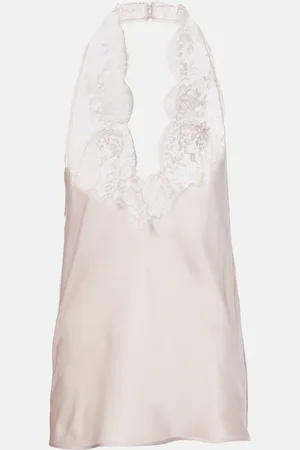 Saint Laurent Top aus Seiden-Charmeuse mit Spitze