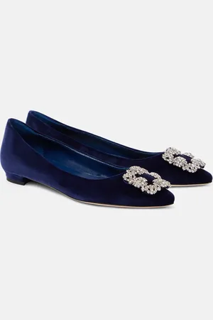 Manolo Blahnik Ballerinas Hangisi aus Samt mit Kristallen
