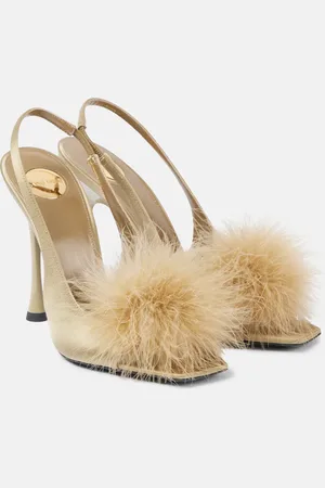 Saint Laurent Slingback-Sandalen Paradis 110 aus Satin mit Federn