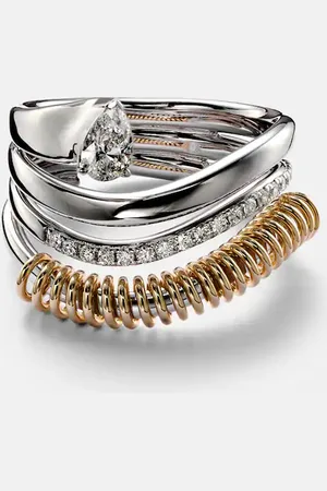 Rainbow K Ring Versus Pear aus 18kt Weiß mit 18kt Gelbgold und Diamanten