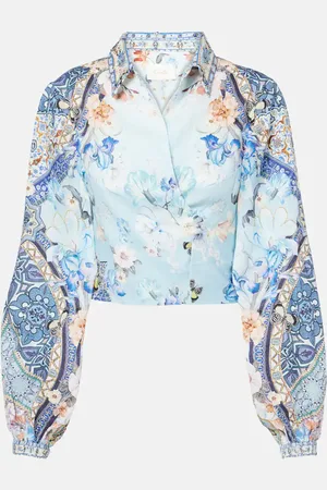 Camilla Bedrucktes Cropped-Top aus Leinen