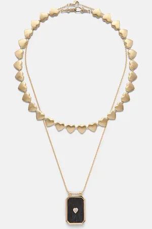 Marie Lichtenberg Halskette Heart Scapular aus 18kt Gelbgold mit Ebenholz und Diamanten