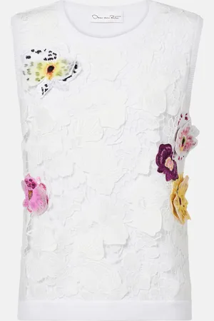 Oscar de la Renta Besticktes Top mit Spitze