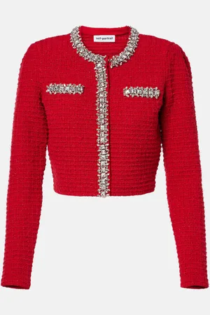 Self-Portrait Cardigan aus Bouclé mit Kristallen
