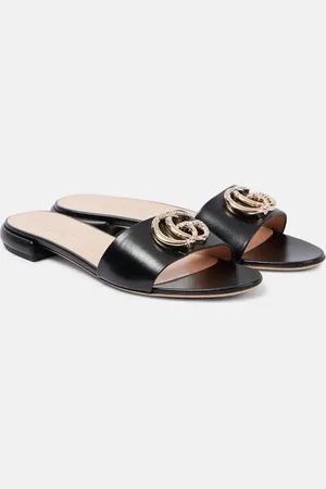 Gucci Pantoletten Double G aus Leder mit Kristallen