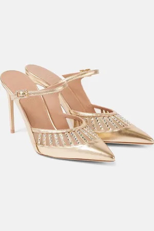 MALONE SOULIERS Verzierte Mules Bardot 90 aus Metallic-Leder