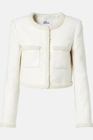 Self-Portrait Jacke aus Bouclé mit Zierperlen