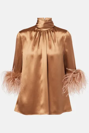 Dolce & Gabbana Top aus Seidensatin mit Federn