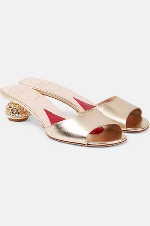 Roger Vivier Pantoletten aus Metallic-Leder mit Kristallen