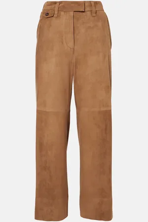 Brunello Cucinelli Weite Mid-Rise-Hose aus Veloursleder