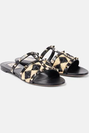 VALENTINO GARAVANI Sandalen Rockstud aus Leder mit Raffiabast