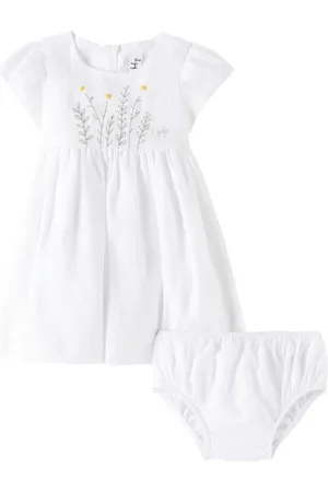 Il gufo Baby Set aus Kleid und Höschen aus Leinen