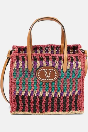 VALENTINO GARAVANI Tote VLogo Small aus Raffiabast mit Leder