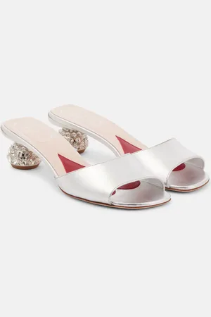 Roger Vivier Pantoletten aus Metallic-Leder mit Kristallen
