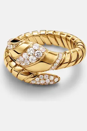 Bvlgari Ring Serpenti Tubogas aus 18kt Gelbgold mit Diamanten und Onyx