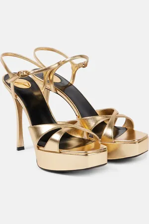 Saint Laurent Plateausandalen Debbie 85 aus Metallic-Leder