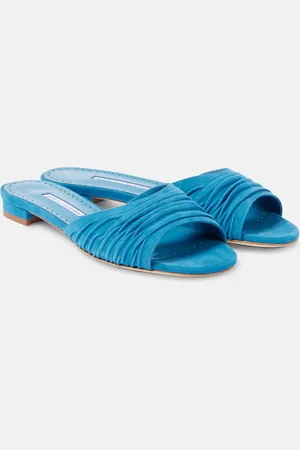 Manolo Blahnik Pantoletten Piruaflat 10 aus Veloursleder