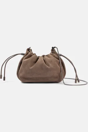 Brunello Cucinelli Schultertasche Softy Small aus Veloursleder