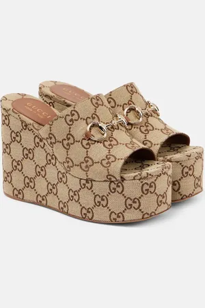 Gucci Wedge-Pantoletten Horsebit GG aus Canvas