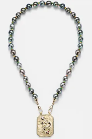Marie Lichtenberg Halskette Dragon aus Perlen mit 18kt Gelbgold und Rubinen