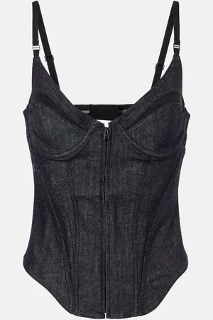 MUGLER Top aus Denim mit Mesh