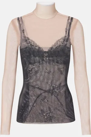 Balenciaga Top aus Mesh mit Spitze