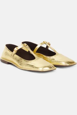 The Row Ballerinas Square T-Strap aus Metallic-Leder