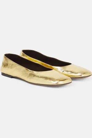 The Row Ballerinas Sqaure aus Metallic-Leder
