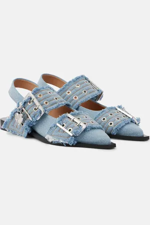 Ganni Ballerinas Feminine Buckle aus Denim