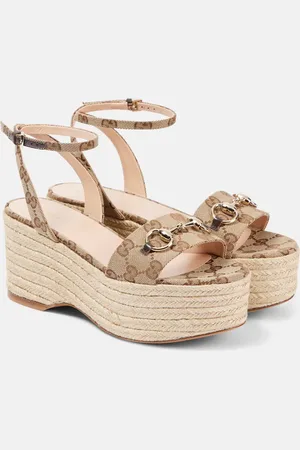 Gucci Espadrille-Sandalen Lady Horsebit GG aus Canvas