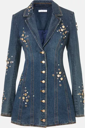 AREA Blazerkleid aus Denim mit Kristallen
